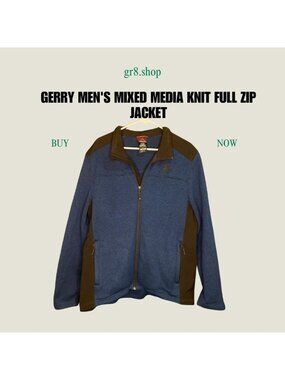Gerry Mens Mixed Media Knit Full Zip Jacket XL Blue & Brown